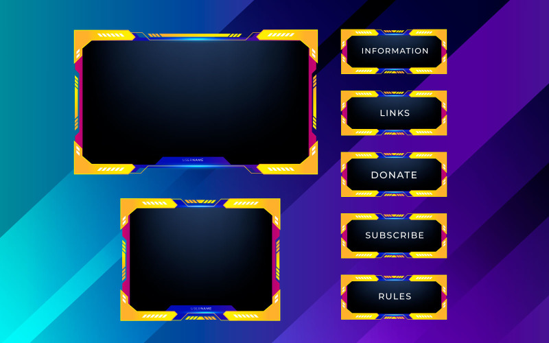 Twitch stream overlay package including facecam overlay, twitch panels, offline, starting soon