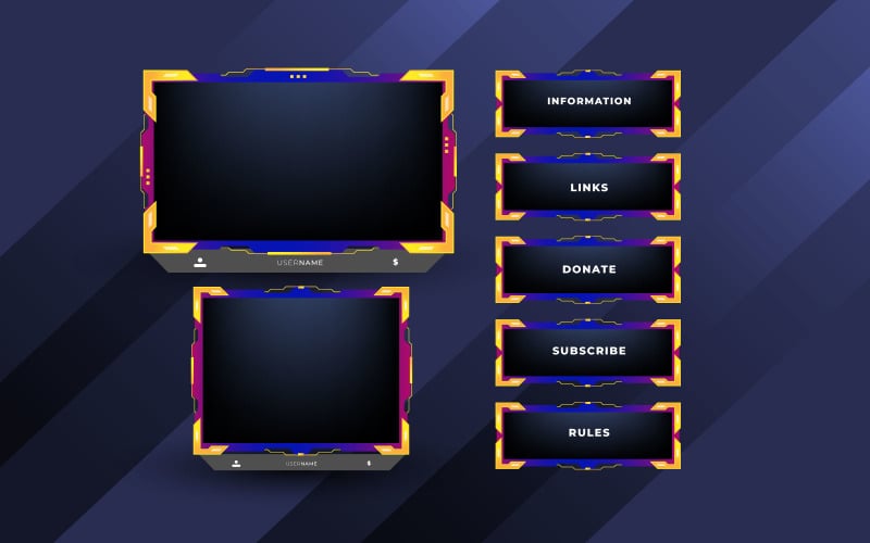 Twitch stream overlay package including facecam overlay vector , offline, starting soon