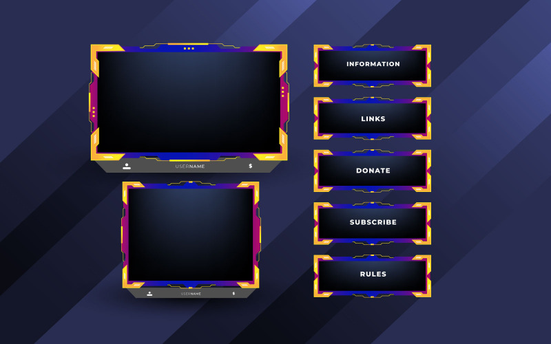 Twitch-streamoverlaypakket inclusief facecam-overlayvector, offline, binnenkort van start