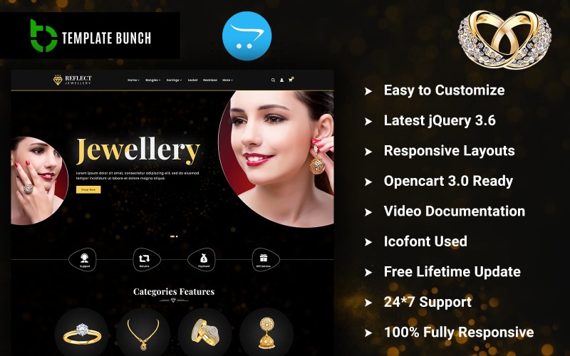 Reflect Jewellery - e-Ticaret için Duyarlı OpenCart Teması