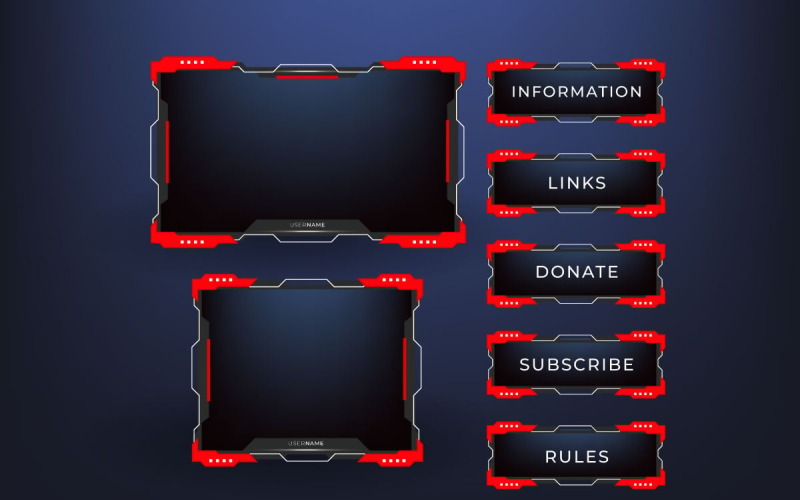 Streaming scherm paneel overlay ontwerpsjabloon thema. Live video, online streamvector
