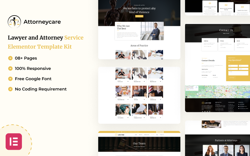 Attorneycare - Адвокатская практика и юридические услуги Elementor Kit