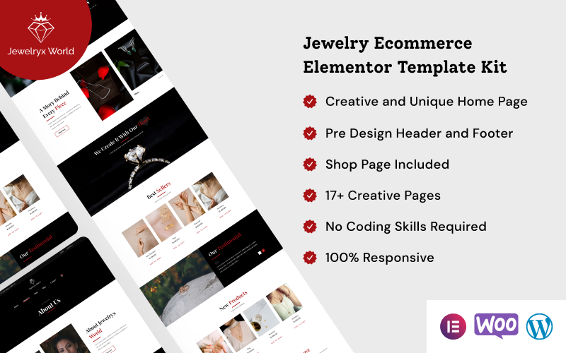 Jewelryx - Kit de modèles Elementor pour le commerce électronique de bijoux