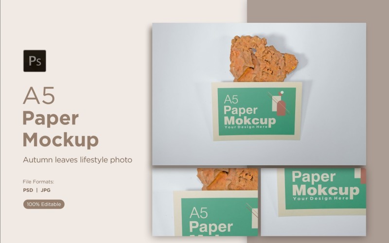 Паперові макети вітальних листівок формату A5 із коричневим камінням на білому тлі