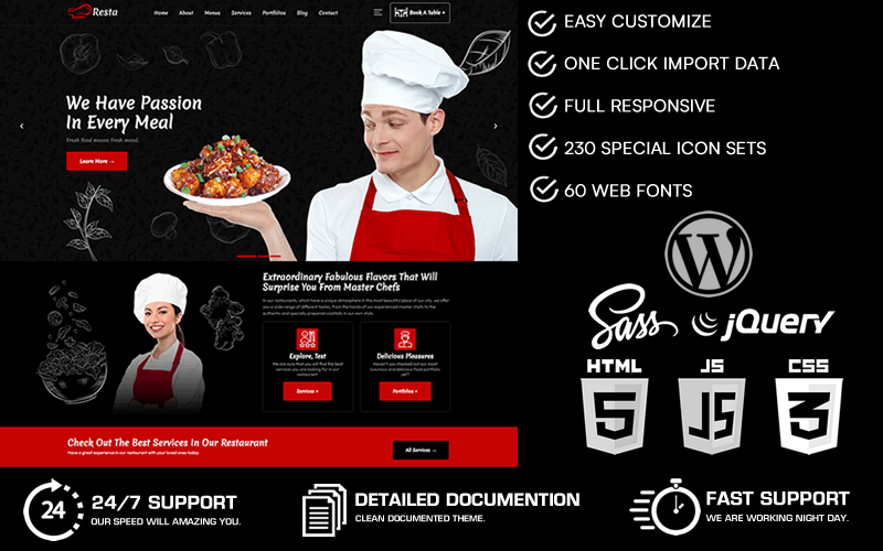 Resta - ресторан WordPress тема