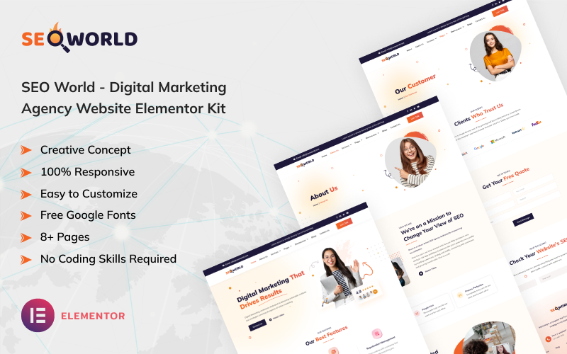 SEO World - Kit d'éléments de site Web d'agence de marketing numérique