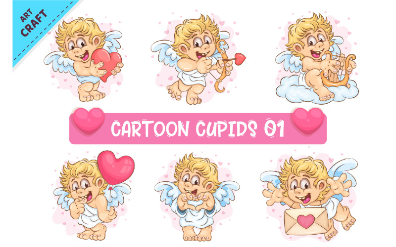 Uppsättning av tecknad Cupid 01. Clipart.