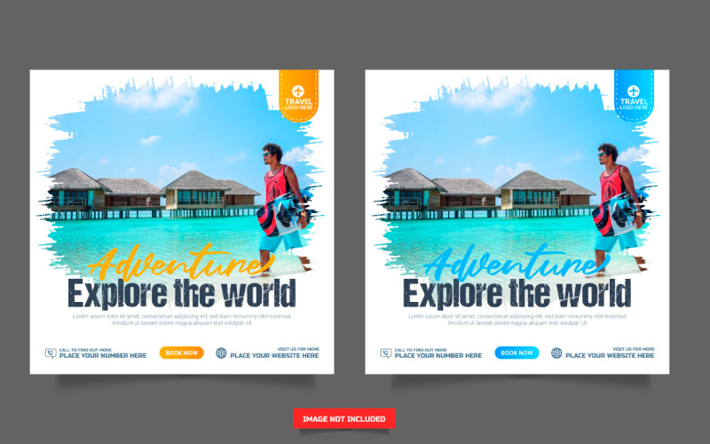 旅行社社交媒体帖子模板。旅行社的网页横幅、传单和海报