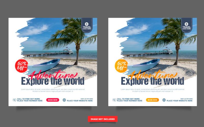 Modelo de postagem de mídia social de agência de viagens. Web banner, flyer ou design de cartaz