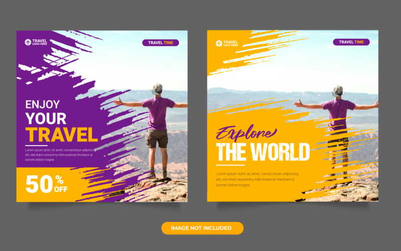 Plantilla de publicación de medios sociales de agencia de viajes. Banner web y póster para agencia de viajes.