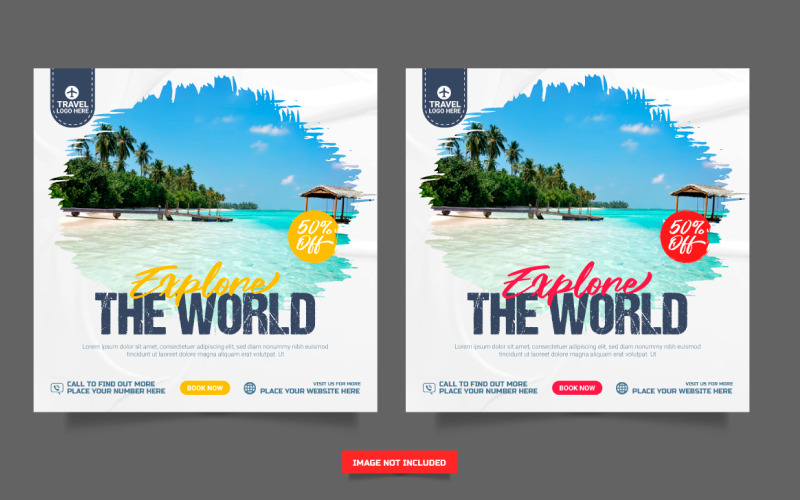 Social-Media-Beitragsvorlage für Reisebüros. Webbanner, Flyer oder Poster für Reisebüros