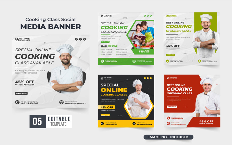 Colección de banners web de clases de cocina
