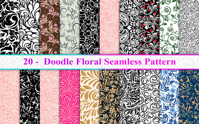 Doodle Floral Seamless Pattern, Wavy Seamless Pattern