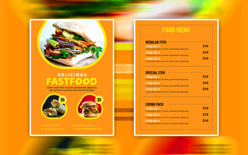 Druckfertige Designvorlagen für leckere Fast-Food-Flyer