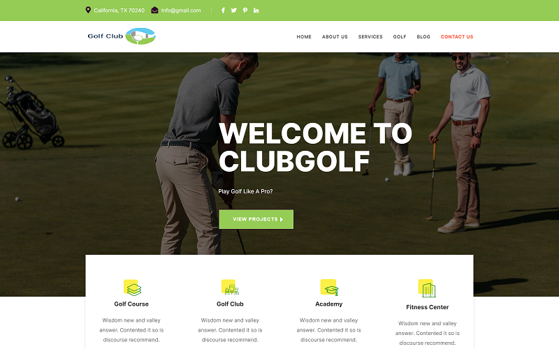 Golf Club Sport landningssida mall