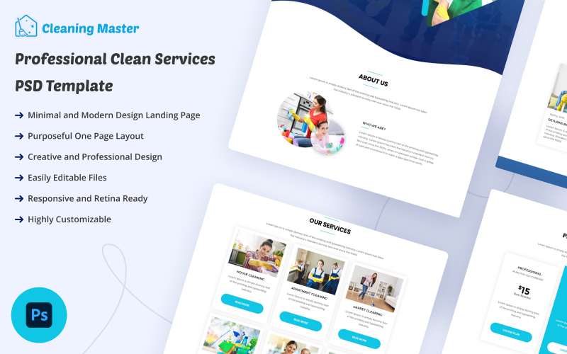 Майстер прибирання — PSD-шаблон професійних послуг із прибирання