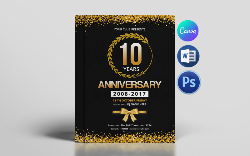 Modèle de flyer d'invitation d'anniversaire. Modèle canva, word et psd