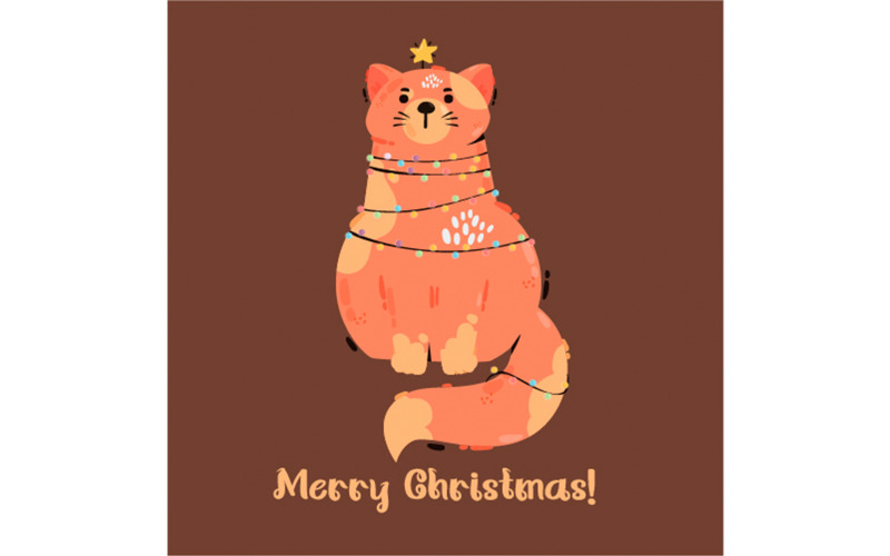 Weihnachtskarte mit Katzenillustration