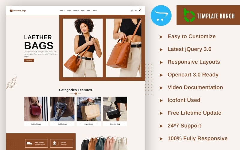 Borse Lensman - Tema OpenCart reattivo per l'e-commerce