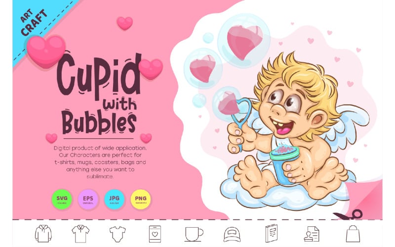 Cupidon de dessin animé avec des bulles. Clipart