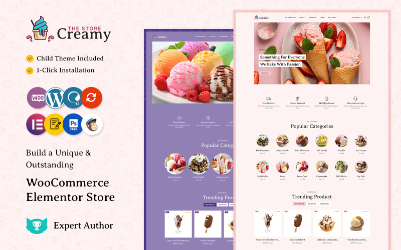 Creamy - 冰淇淋、饮料、蛋糕店多用途 WooCommerce Elementor Store