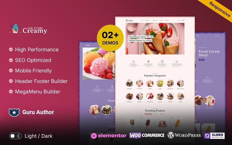 Krémová – zmrzlina, pití, cukrárna Víceúčelová prodejna WooCommerce Elementor
