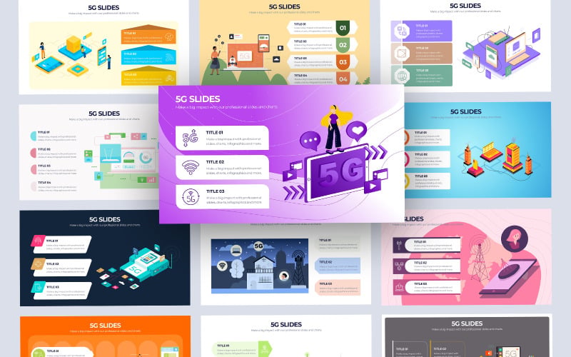 Шаблон слайдов Google Slides для векторной инфографики сети 5G