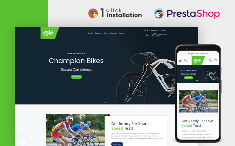 Sportkerékpár és kiegészítők boltja, Prestashop téma