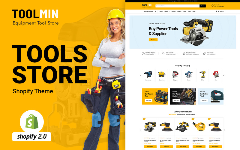 ToolMin - 电力设备工具商店 Shopify 主题 #300119