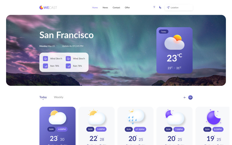 Wecast — сайт прогноза погоды на React + NextJS + TailwindCSS