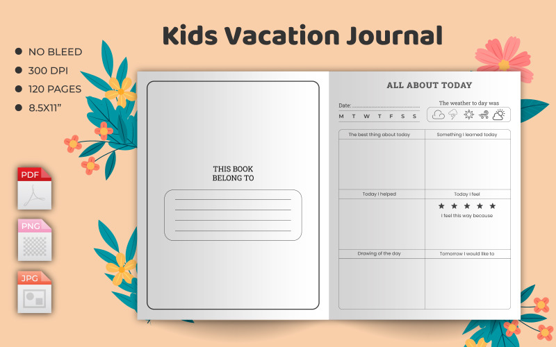 Diario de vacaciones diario para niños KDP Interior