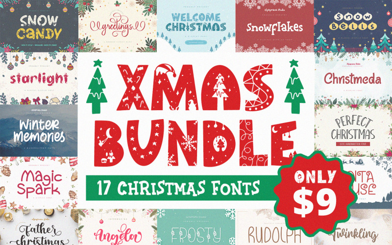 Kerstbundel | 17 kerstlettertypen
