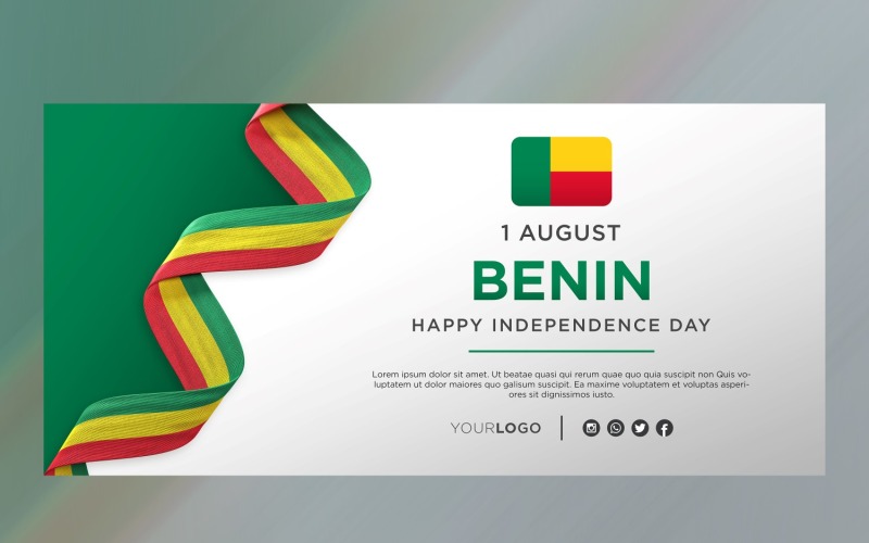 Bandiera di celebrazione del giorno dell'indipendenza nazionale del Benin, anniversario nazionale