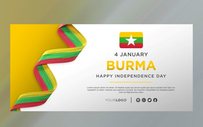 Banner di celebrazione del giorno dell'indipendenza nazionale della Birmania, anniversario nazionale