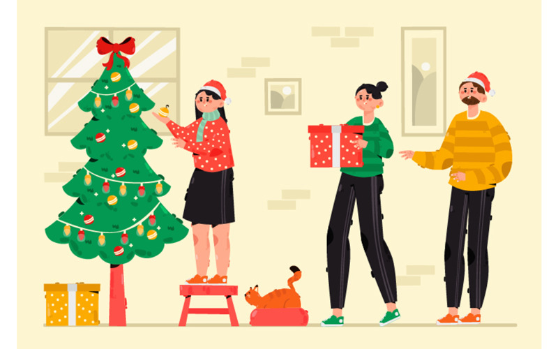 Ilustración de fondo de decoración de árbol de Navidad