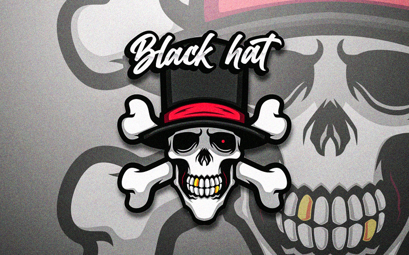 Chapeau noir, pirate, crâne, corssbone, vecteur, mascotte
