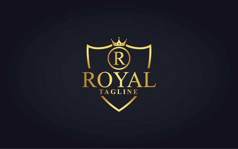 Conception de concept de lettre royale R avec modèle de logo en forme de couronne