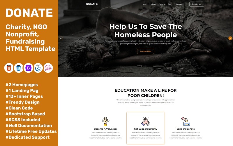 Darovat – charitativní, nezisková, nevládní organizace, šablona HTML pro fundraising