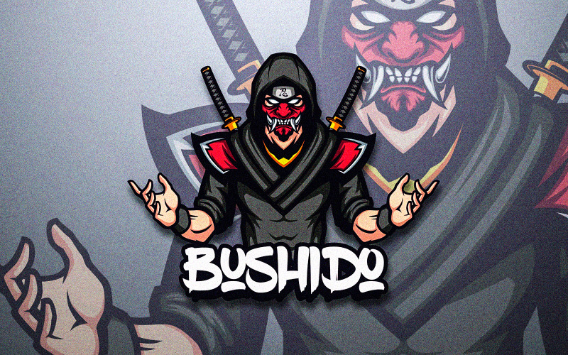 Темна тканина Bushido Ronin Samurai Mascot Illustration