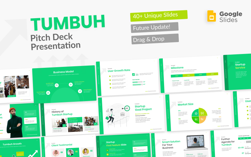 Tumbuh Pitch Deck Modello di diapositive di Google