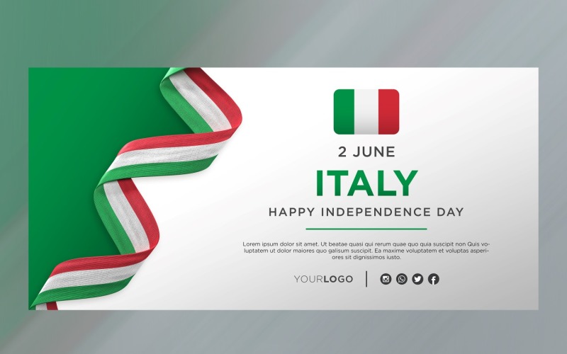 Banner di celebrazione del giorno dell'indipendenza nazionale dell'Italia, anniversario nazionale