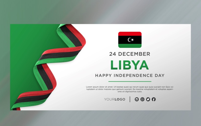 Banner di celebrazione del giorno dell'indipendenza nazionale della Libia, anniversario nazionale