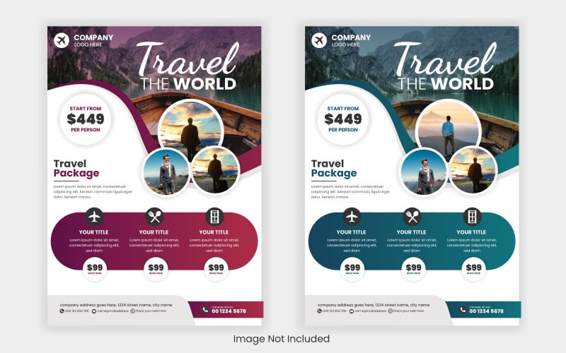 Disegni di volantini per le vacanze di viaggio e modello di copertina della brochure per l'agenzia di viaggi