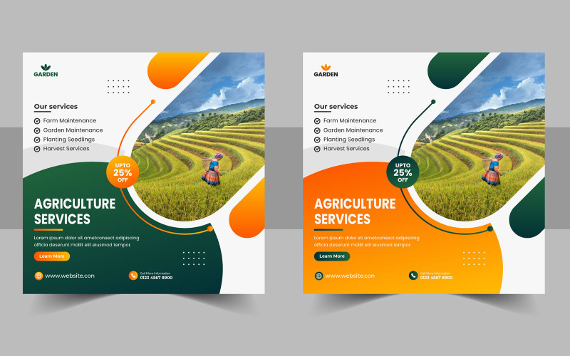 Landwirtschaft Landwirtschaftsdienst Social-Media-Post-Banner-Vorlage und Agro-Flyer