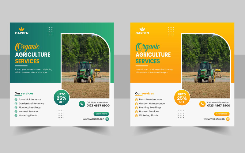 Modello di banner per post sui social media per servizi di agricoltura agricola e design di volantini per agrofarm