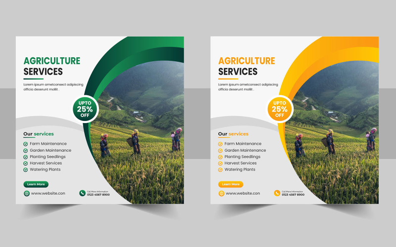 Modello di banner post sui social media per servizi di agricoltura agricola