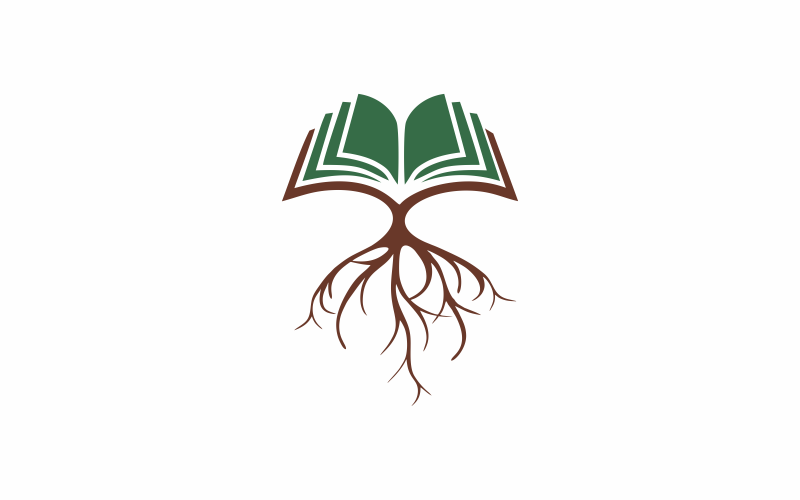 Modelo de logotipo abstrato de raízes de livro