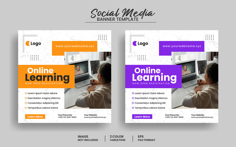 Online learning education social media post banner template or online ...