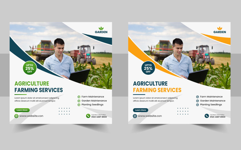 Tarım hizmeti sosyal medya afiş paketi veya çim biçme makinesi bahçıvanlık peyzaj broşürü