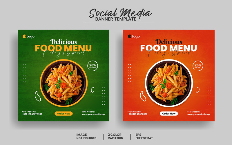 Lezzetli Yemek menüsü sosyal medya afiş şablonu ve Instagram afiş düzeni